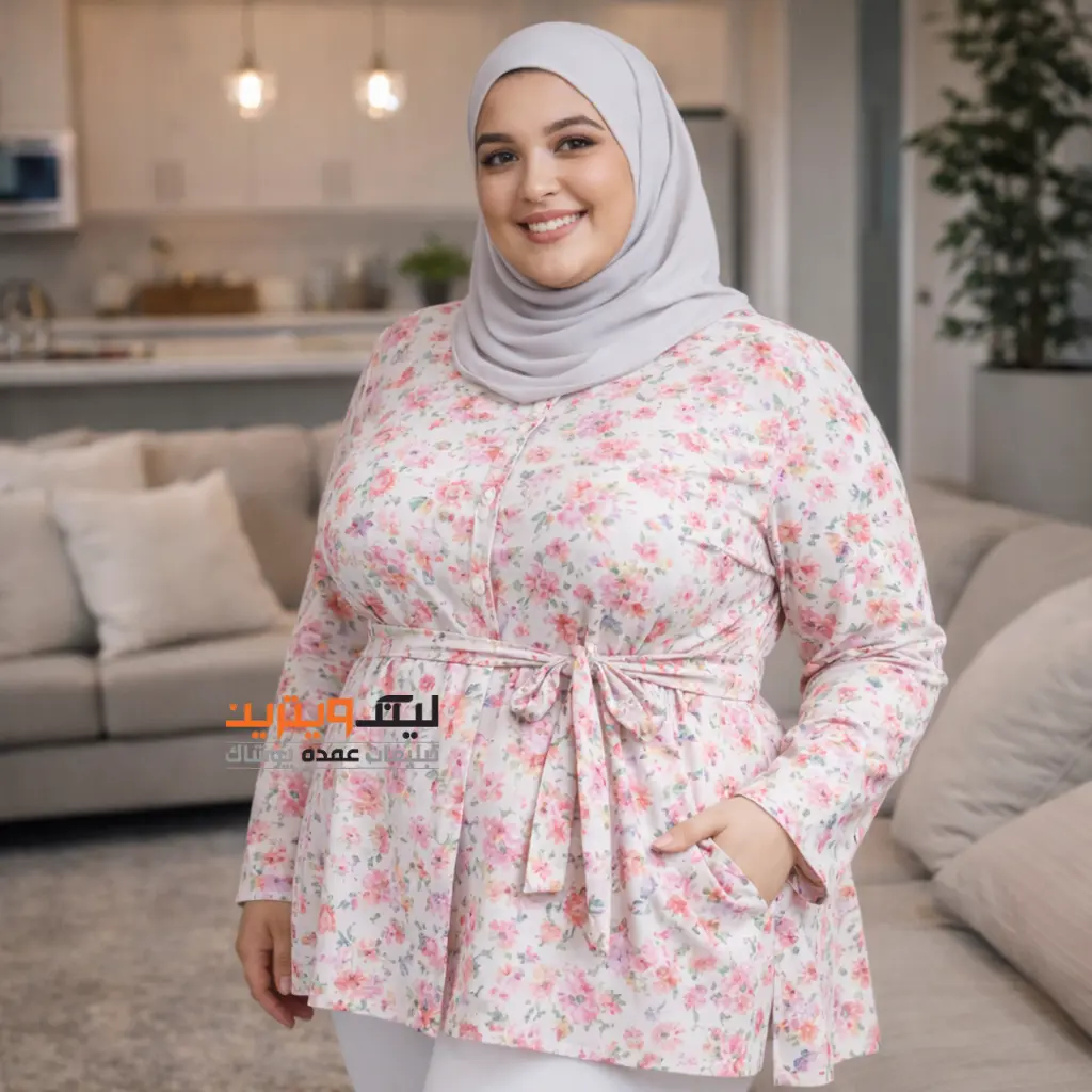 تونیک سایز بزرگ خانگی عمده | دختری با تونیک راحنی گلدار زیبا | تونیک سایزبزرگ زیبا | تونیک خانگی گل گلی سایزبزرگ